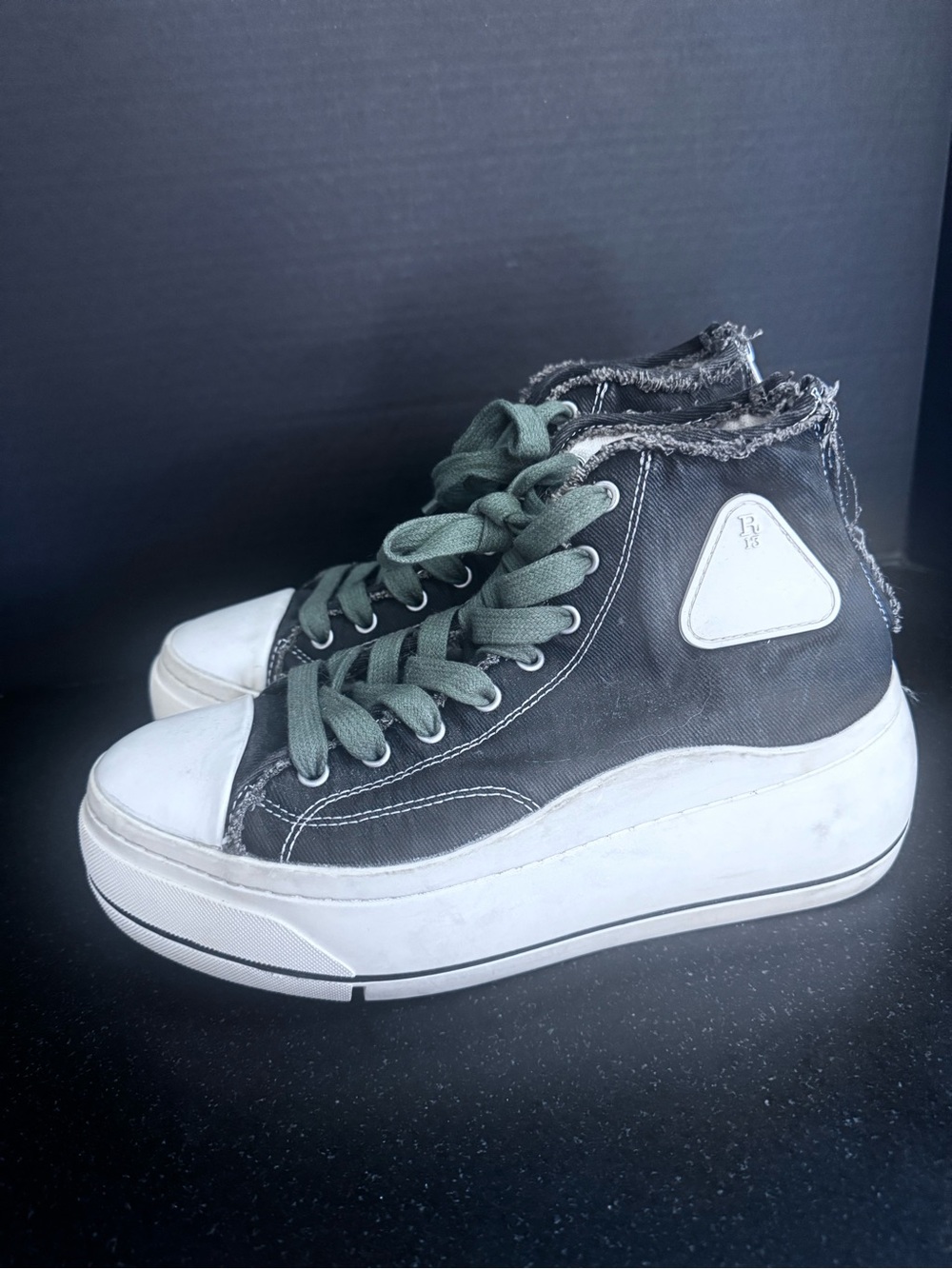 R13 Black High-Top Sneaker with Cream Platform - Size 10 - Picture 3 of 8